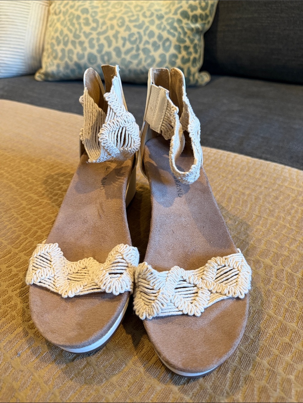 Lucky Brand Tan Sandals with Cream Macramé Straps